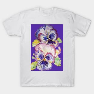 Pansy Watercolor Purple Flower Pattern on Dark Purple T-Shirt